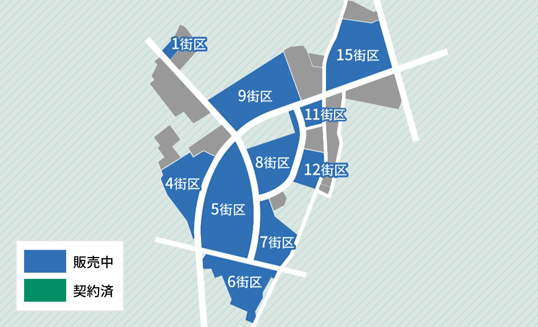 新三ケ島工業団地の募集区画販売状況図